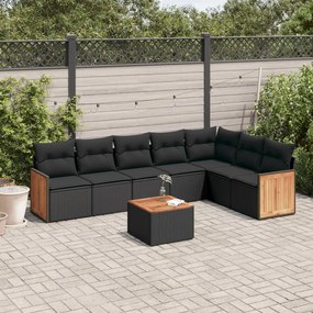 Set divani da giardino con cuscini 8 pz nero in polyrattan