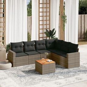 Set divani da giardino 7 pz con cuscini grigio in polyrattan