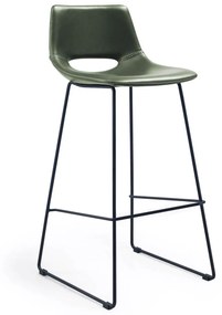 Kave Home - Sgabello Zahara in pelle sintetica verde altezza 76 cm