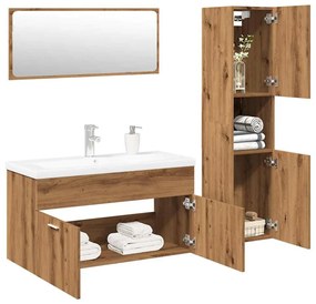 Set Mobili Da Bagno 4 Pz Rovere Artigianale Legno Multistrato /