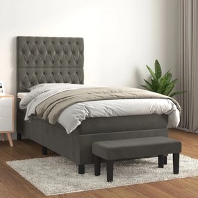 Giroletto A Molle Con Materasso Grigio Scuro 100x200 Cm Velluto /
