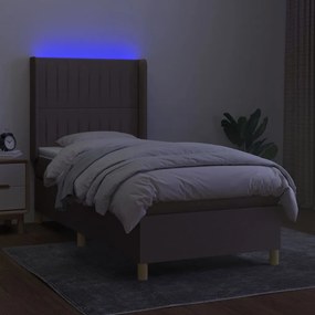 Letto a molle con materasso e led tortora 90x200 cm in tessuto