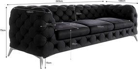 Divano nero con rivestimento in velluto 243 cm Chelsea – Ropez