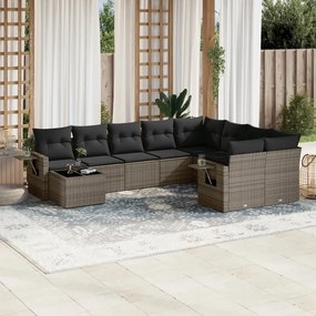 Set divano da giardino 10 pz con cuscini grigio in polyrattan