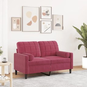 Divano A 2 Posti Con Cuscini Rosso Vino 120 Cm İn Velluto /