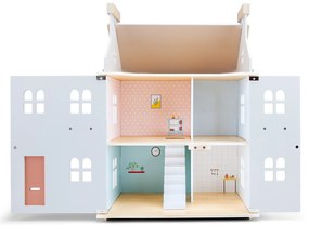 Casa delle bambole in legno con arredamento