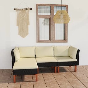 Set Divani da Giardino 4 pz con Cuscini in Polyrattan Nero