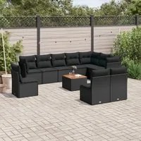 Set Divani da Giardino 11 pz con Cuscini in Polyrattan Nero 3223696