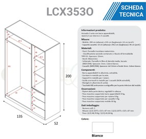 Armadio guardaroba appendiabiti bianco 3 ante + 3 cassetti LCX353O