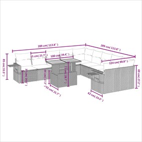 Set Divani da Giardino 11 pz con Cuscini in Polyrattan Nero