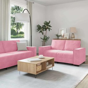 Set Di Divani 2 Pz Con Cuscini Rosa İn Velluto /