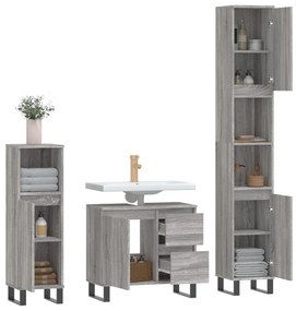 Set mobili da bagno 3 pz grigio sonoma in legno multistrato