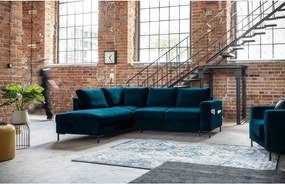 Divano letto angolare in velluto turchese (angolo sinistro) Lofty Lilly - Miuform