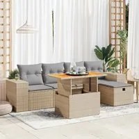 Set Divano da Giardino 6 pz con Cuscini Beige Polyrattan Acacia 3328081