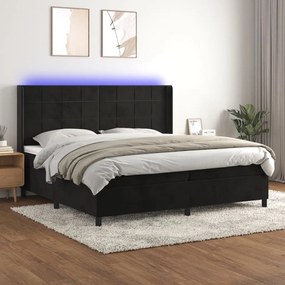 Letto A Molle Con Materasso E Led Nero 200x200 Cm İn Velluto /