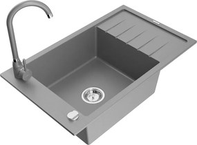 Mexen Elias lavello in granito a 1 vasca con sgocciolatoio e rubinetto da cucina Telma, grigio - 6511-71-670200-71
