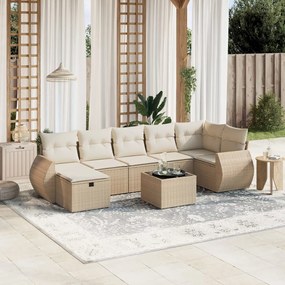 Set Divano da Giardino 8 pz con Cuscini Beige in Polyrattan