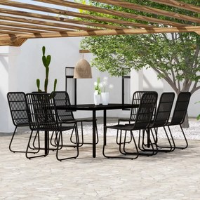 Set da pranzo per giardino 9 pz con cuscini nero