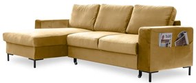Divano letto angolare in velluto giallo senape, angolo sinistro Lofty Lilly - Miuform