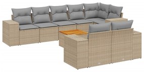 Set divano da giardino 9 pz con cuscini beige in polyrattan