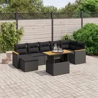 Set Divani da Giardino con Cuscini 8 pz Nero in Polyrattan 3273183