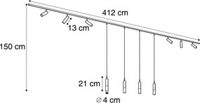 Sistema di illuminazione a binario moderno nero con 6 faretti e 4 luci a sospensione monofase - Slimline Uzzy Loyce