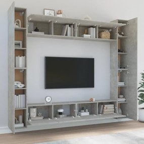 Set mobili porta tv 8pz grigio cemento in legno multistrato