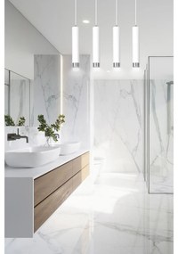 Lampadario 4 Luci Brunilde In Acciaio Bianco E Tubolari In Bianco E Cromo
