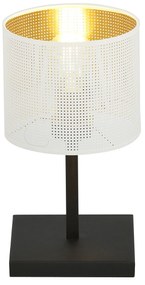 Lampada Da Tavolo 1 Luce Cigno In Acciaio Bianco E Paralume A Cilindro Oro