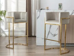 Sgabello da bar in Velluto e Acciaio inossidabile Beige e Dorato PERIA di Pascal MORABITO
