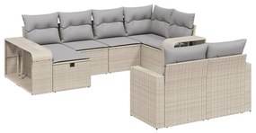 Set Divano da Giardino 10 pz con Cuscini Beige in Polyrattan