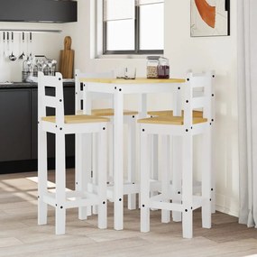 Set Da Bar 5 Pz Bianco İn Legno Massello Di Pino /