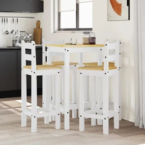 Set Da Bar 5 Pz Bianco İn Legno Massello Di Pino /