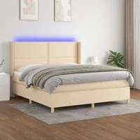 Letto a Molle con Materasso e LED Crema 160x200 cm in Tessuto 3138810