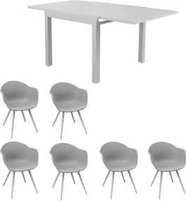 JERRI - set tavolo in alluminio cm 90/180 x 90 x 75 h con 6 Poltrone Dynamo