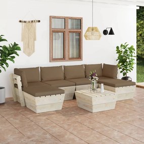 Set divani da giardino su pallet 7 pz con cuscini legno abete