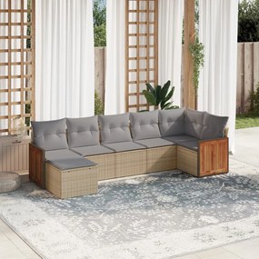 Set divani da giardino 7 pz con cuscini beige in polyrattan