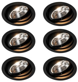 Set di 6 Fari da incasso rotondi orientabili neri - Chuck 111