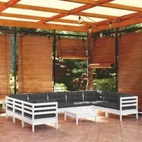 Set Divani da Giardino 10 pz con Cuscini Bianchi Legno di Pino 3097326