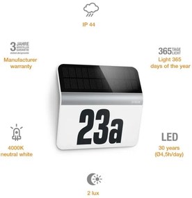 STEINEL 007140 - Numero civico solare LED XSolar LH-N LED/0,03W acciaio inossidabile IP44