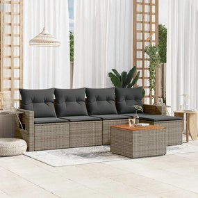 Set divano da giardino 6 pz con cuscini grigio in polyrattan