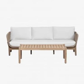 Karvia Set Da Giardino 3 Posti E Tavolino Rettangolare In Alluminio E Legno Di Acacia (120x60 Cm) Gardenia Bianco - Sklum