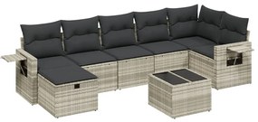 Set divano da giardino 8pz con cuscini grigio chiaro polyrattan