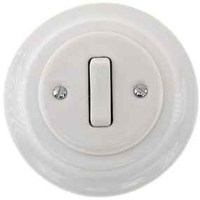 Bohemia-Design - Interruttore singolo retrò in porcellana con cornice per campanello, bianco