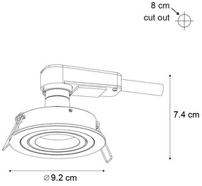 Set di 6 faretti da incasso moderni color canna di fucile GU10 50mm rotondi inclinabili - Rondoo