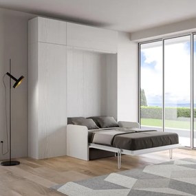 Letto a scomparsa una piazza e mezza 120 cm con mobili Bianco KENTARO SOFŔ