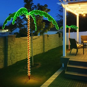 Costway Palma artificiale con luci LED e pali solidi, Palma decorativa illuminata con base pieghevole 175x120x218cm