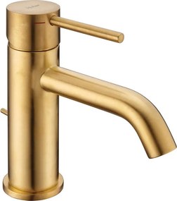 Rubinetto per lavabo a canna bassa getto laminare cristallino TAYRONA oro spazzolato satinato HUBER H 16.4 cm
