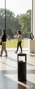 Pattumiera Gettacarte Ø25xh80 cm Autoestinguente Posacenere in Acciaio Verniciato Nero...