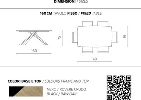 Tavolo fisso FLOYD 160 cm con piano in Rovere Crudo
